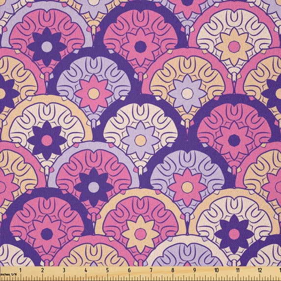 Ambesonne Bohemian Fabric by the Yard Microfiber, Moroccan Ethnic Feels Art, 5 Yards, Quartz Peach and Pink