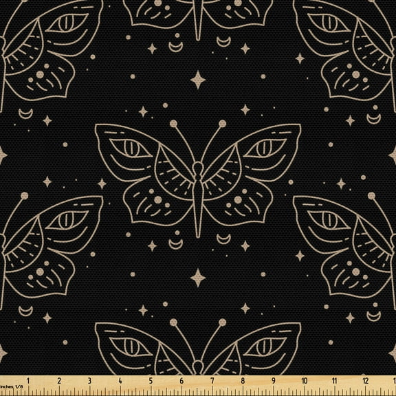Ambesonne Bohemian Fabric by the Yard Upholstery, Butterfly Stars Monochrome, 5 Yards, Sand Brown Charcoal Grey