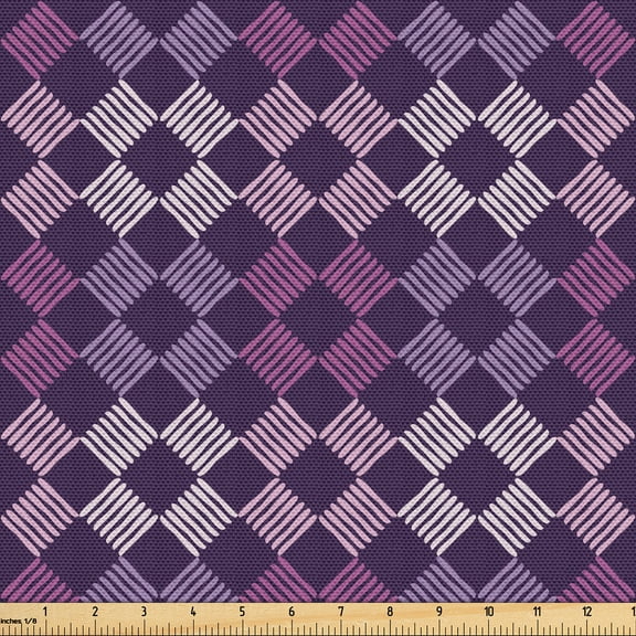 Ambesonne Bohemian Fabric by the Yard Upholstery, Lines in Square Forms Art, 1 Yard, Dark Purple Pale Rose