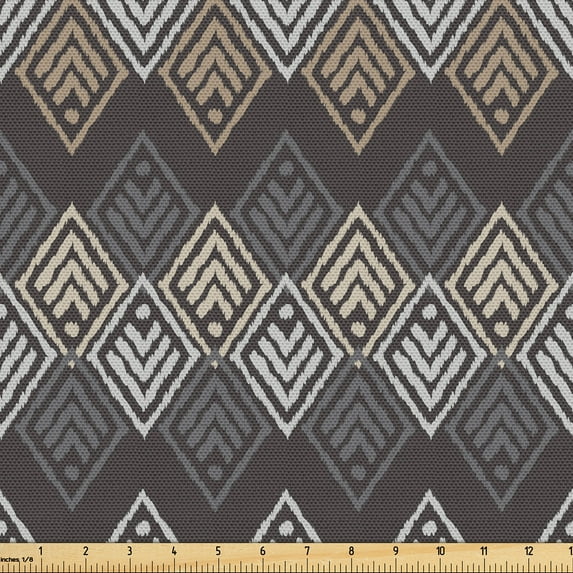Ambesonne Bohemian Fabric by the Yard Upholstery, Sketchy Diagonal Shapes, 1 Yard, Dark Taupe Grey and Sepia