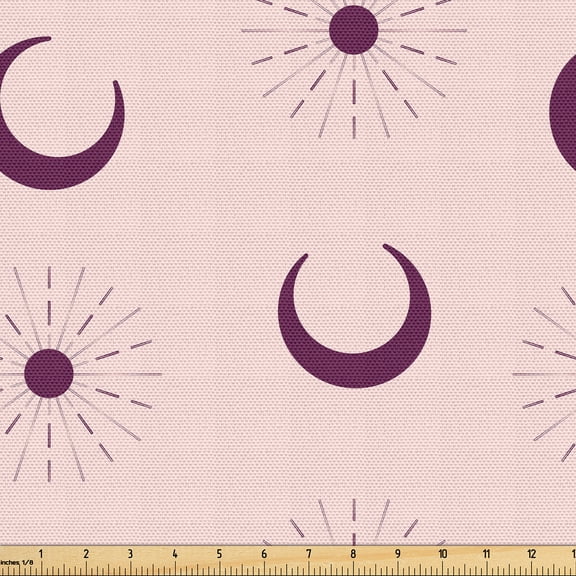 Ambesonne Bohemian Fabric by the Yard Upholstery, Sun Moon Astronomy Plot, 1 Yard, Pale Eggplant and Rose