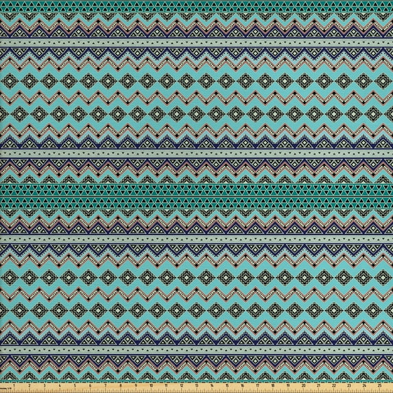 Ambesonne Bohemian Fabric by the Yard Upholstery, Traditional Aztec Art, 5 Yards, Multicolor