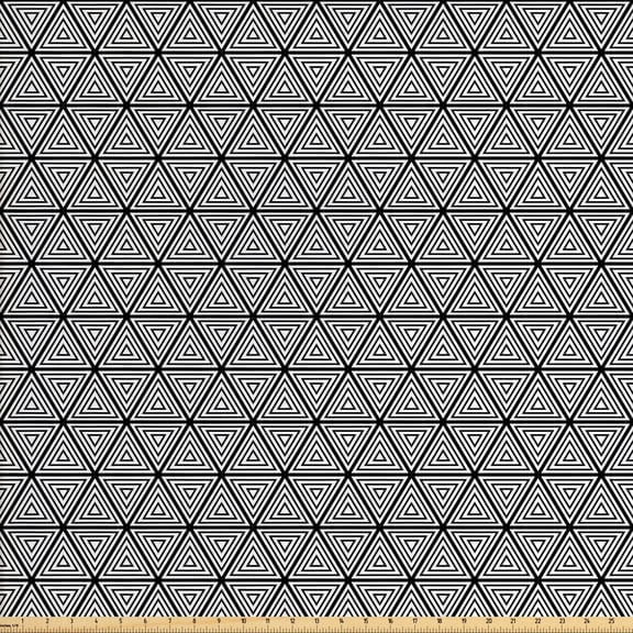 Ambesonne Bohemian Fabric by the Yard Upholstery, Triangles Minimalist, 10 Yards, Black White