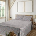 thumbnail image 1 of Ambesonne Bohemian Fitted & Flat Sheet with Shams 4 Pcs Set, Waving Art Modern Leaves, King, Pale Lavender and Pale Tan, 1 of 1