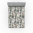 thumbnail image 1 of Ambesonne Bohemian Fitted Sheet, Feather Look Leaves Print, King Size, Warm Taupe Teal and Blue, 1 of 5