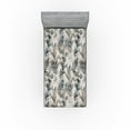 thumbnail image 1 of Ambesonne Bohemian Fitted Sheet, Feather Look Leaves Print, Twin Size, Warm Taupe Teal and Blue, 1 of 5