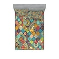 thumbnail image 1 of Ambesonne Bohemian Fitted Sheet & Pillow Sham Set, Checkered Folk, Queen, Multicolor, 1 of 2