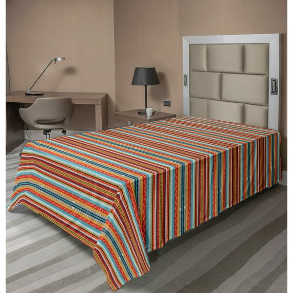 Ambesonne Bohemian Flat Sheet, Culture Ornament, Twin Size, Multicolor