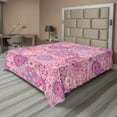 thumbnail image 1 of Ambesonne Bohemian Flat Sheet, Flower Folklore, King Size, Dried Rose Pink, 1 of 1