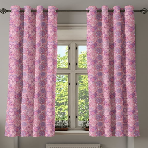 Ambesonne Bohemian Grommet Curtain, Flower Folklore, 50" x 63", Dried Rose Pink
