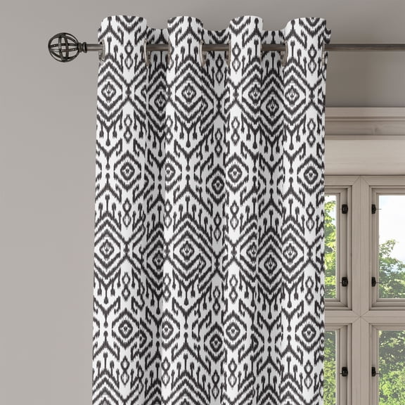 Ambesonne Bohemian Grommet Curtain Single Panel, Scribble Ikat Art, 50"x60", White and Charcoal Grey