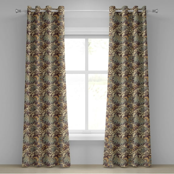 Ambesonne Bohemian Grommet Curtain, Vintage Art Simple Flowers, 50"x120", Pale Almond Green and Ecru