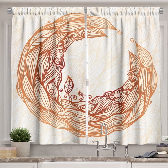Ambesonne Bohemian Kitchen Curtains, Hippie Crescent Moon Shape, 55"x45", Burnt Orange and Peach