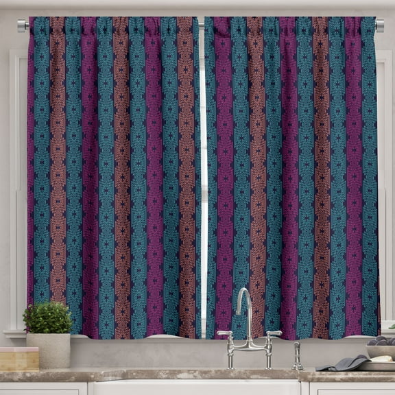 Ambesonne Bohemian Kitchen Curtains, Modern Boho Vivid Design, 55"x45", Hot Pink Aqua