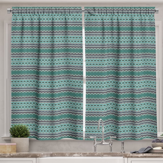 Ambesonne Bohemian Kitchen Curtains, Traditional Aztec Art, 55"x39", Multicolor