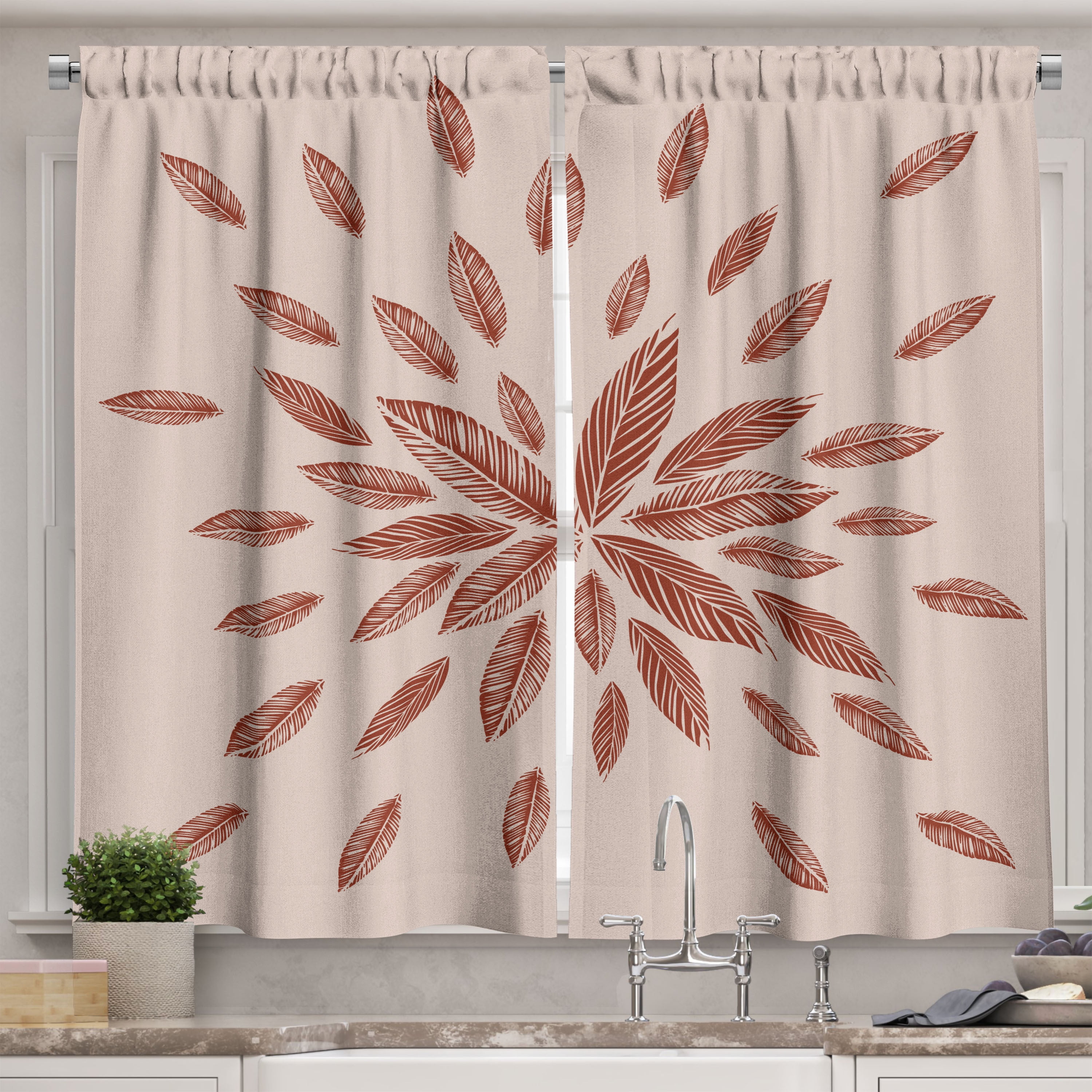 Ambesonne Bohemian Kitchen Curtains, Tribal Leaf Mandala Motif, 55"x24 ...