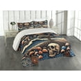 thumbnail image 1 of Ambesonne Bohemian Night Quilted Coverlet 3 Pcs, Psychic Ethnic Waves, Queen Size, Blue Eggshell and Dark Salmon, 1 of 4