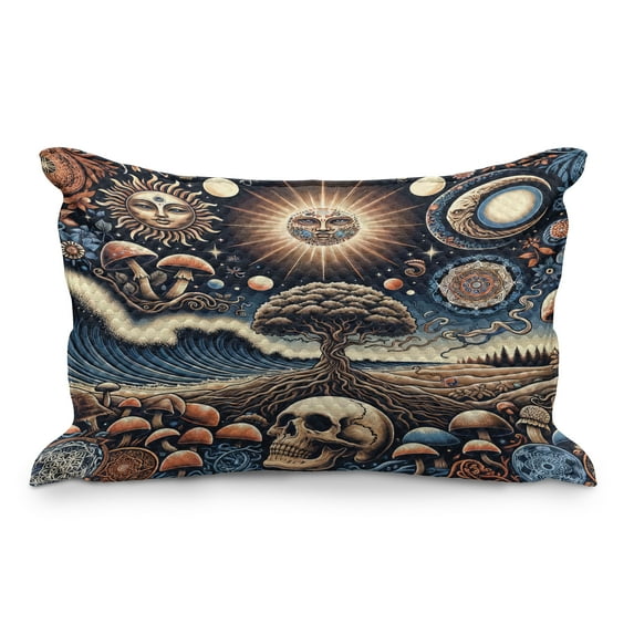 Ambesonne Bohemian Night Quilted Pillowcover, Psychic Ethnic Waves, 36" x 20", Blue Eggshell and Dark Salmon