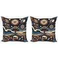 thumbnail image 1 of Ambesonne Bohemian Night Throw Pillow Cover 2 Pack, Psychic Ethnic Waves, 24", Blue Eggshell and Dark Salmon, 1 of 7