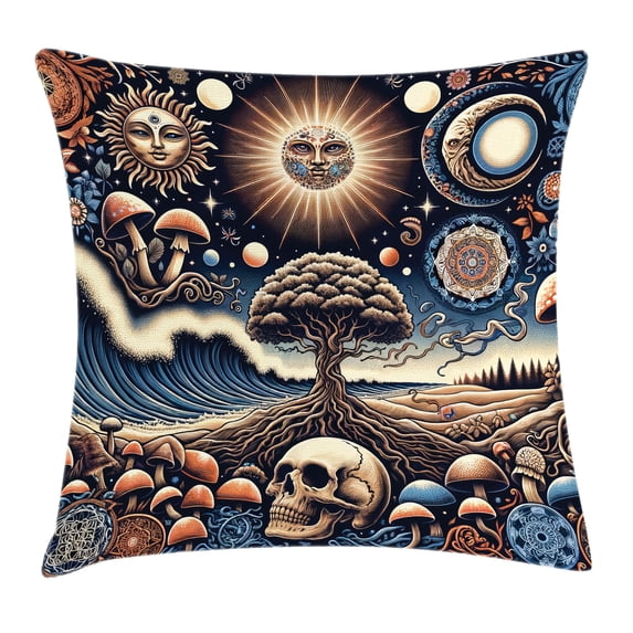 Ambesonne Bohemian Night Throw Pillow Cushion Cover, Psychic Ethnic Waves, 20" X 20", Blue Eggshell and Dark Salmon