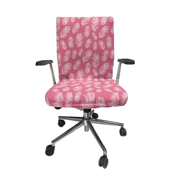 Ambesonne Bohemian Office Chair Cover Stretchable High Back, Curly Feathers Drawing, Pastel Pink and White
