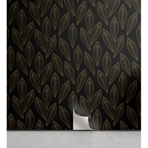 Ambesonne Bohemian Peel & Stick Wallpaper for Home, Classic Peacock Feathers, 13"x100", Cocoa and Charcoal Grey