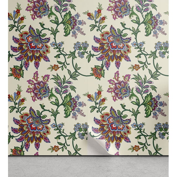 Ambesonne Bohemian Peel & Stick Wallpaper for Home, Colorful Vintage Blooms, 13"x100", Multicolor