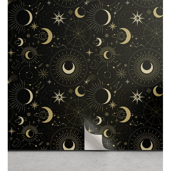 Ambesonne Bohemian Peel & Stick Wallpaper for Home, Medieval Astronomy Space, 13"x72", Khaki Dark Grey Beige