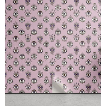 Ambesonne Bohemian Peel & Stick Wallpaper for Home, Occult Look Eyes Pattern, 13"x100", Pale Pink and White