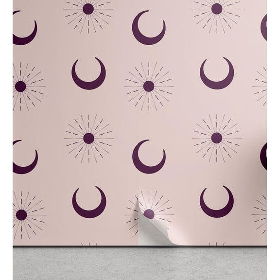 Ambesonne Bohemian Peel & Stick Wallpaper for Home, Sun Moon Astronomy Plot, 13"x36", Pale Eggplant and Rose