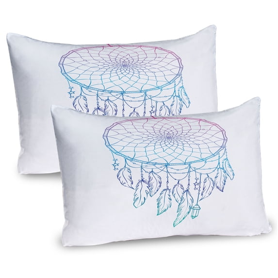 Ambesonne Bohemian Pillow Sham 2 Pack, Dreamcatcher Star Feathers, 36"x20", Hot Pink White and Blue