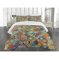 thumbnail image 1 of Ambesonne Bohemian Quilted Bedspread Set 3 Pcs, Checkered Folk, Queen Size, Multicolor, 1 of 5