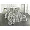 thumbnail image 1 of Ambesonne Bohemian Quilted Bedspread Set 3 Pcs, Feather Look Leaves Print, Twin, Warm Taupe Teal and Blue, 1 of 4