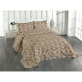 thumbnail image 1 of Ambesonne Bohemian Quilted Coverlet 3 Pcs, Vintage Art Simple Flowers, King Size, Pale Almond Green and Ecru, 1 of 4