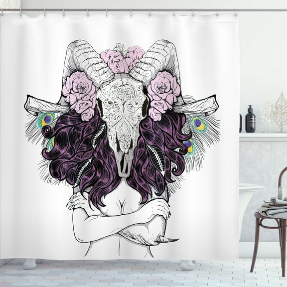 Ambesonne Bohemian Shower Curtain, Deer Skull with Roses, 69"Wx75"L, Multicolor