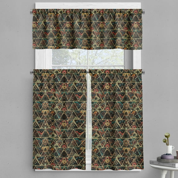 Ambesonne Bohemian Valance & Curtain, Colorful Pattern Triangles, 55"x24", Burnt Orange and Dark Teal