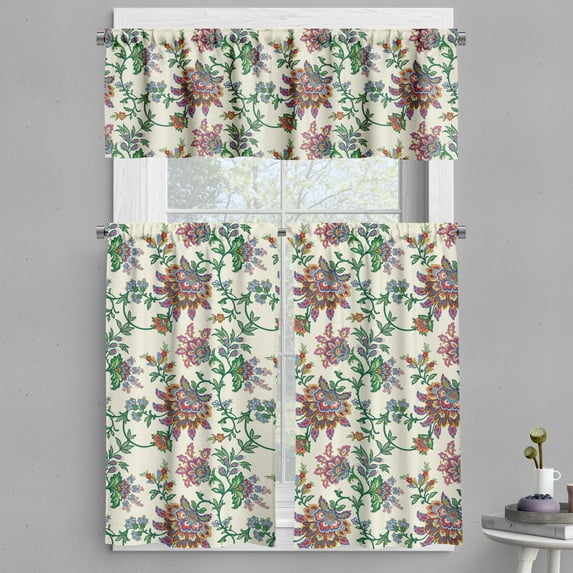 Ambesonne Bohemian Valance & Curtain, Colorful Vintage Blooms, 55"x30", Multicolor