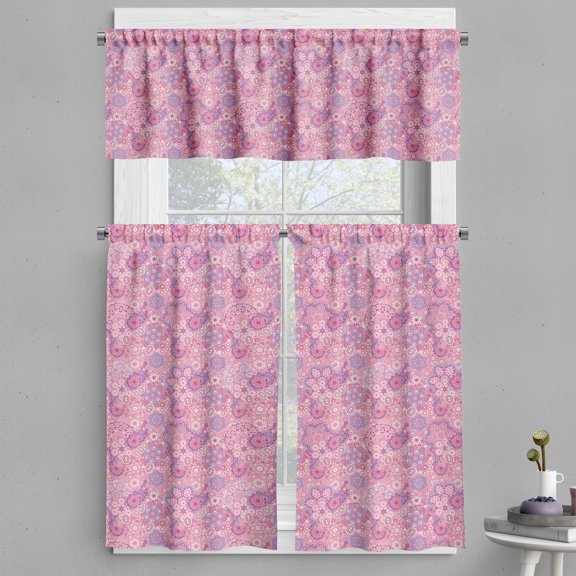 Ambesonne Bohemian Valance & Curtain, Flower Folklore, 55"x30", Dried Rose Pink