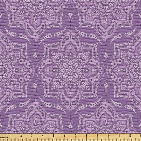 Ambesonne Bohemian Vintage Fabric by the Yard Upholstery, Violet Sun Flower, 2 Yards, Violet and Lilac