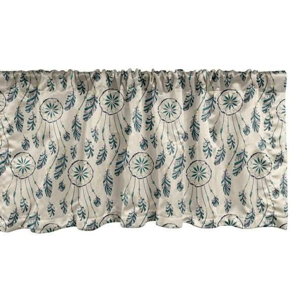 Ambesonne Bohemian Window Valance, Dream Catchers Feathers, 54" X 12", Eggshell Dark Teal