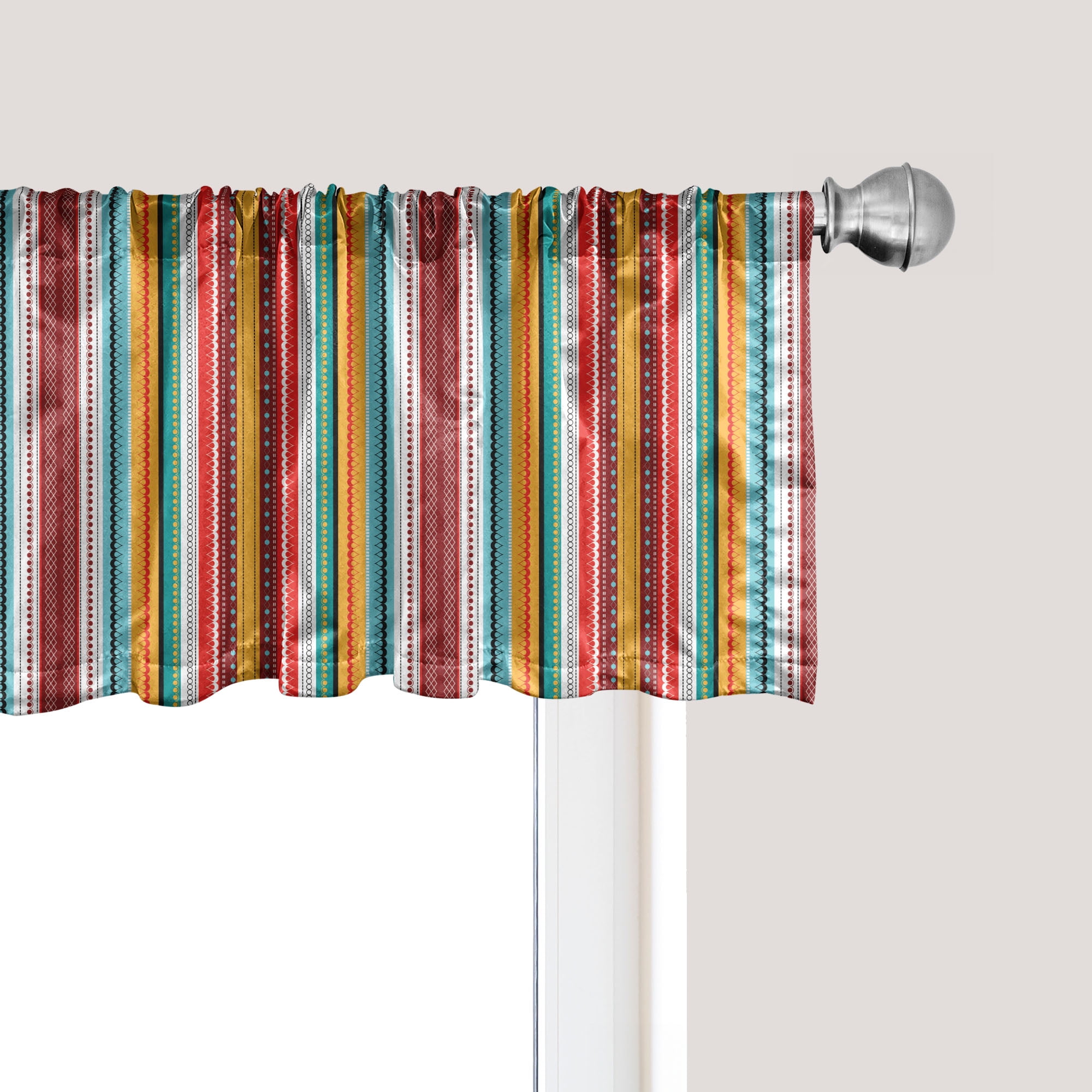 Multicolor Bohemian Striped Satin Rod Pocket Valance