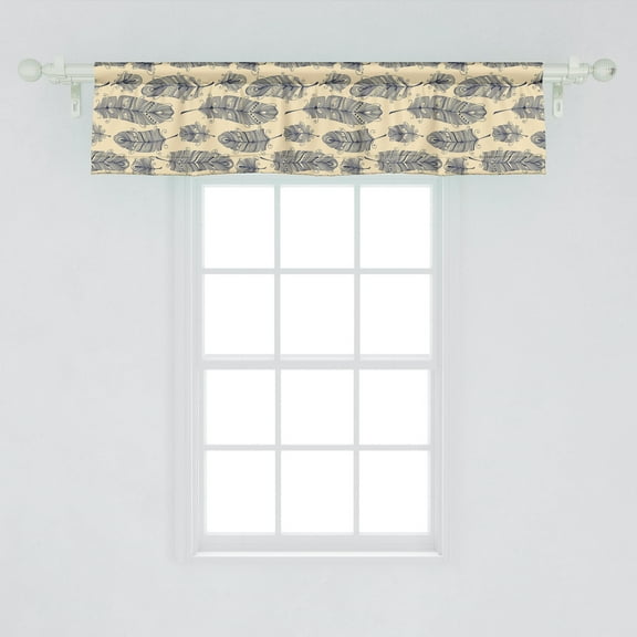 Ambesonne Bohemian Window Valance, Hand Drawn Ornate Feathers, 54" X 12", Dark Blue Grey Champagne