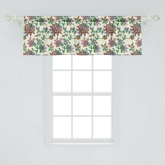 Ambesonne Bohemian Window Valance, Retro Colorful Flowers Pattern Exquisite Blooms Boho Vintage Floral Art, Curtain Valance for Kitchen Bedroom Decor with Rod Pocket, 54" X 18", Multicolor