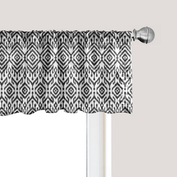 Ambesonne Bohemian Window Valance, Scribble Ikat Art, 54" X 12", White and Charcoal Grey
