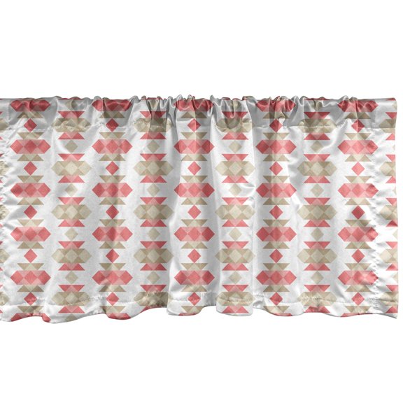Ambesonne Bohemian Window Valance, Squares Triangles Ornament, 42" x 12", Coral Pale Mustard White