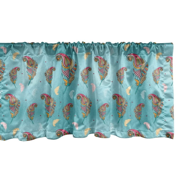 Ambesonne Bohemian Window Valance, Zentangle Feather Forms, 54" X 12", Seafoam Multicolor