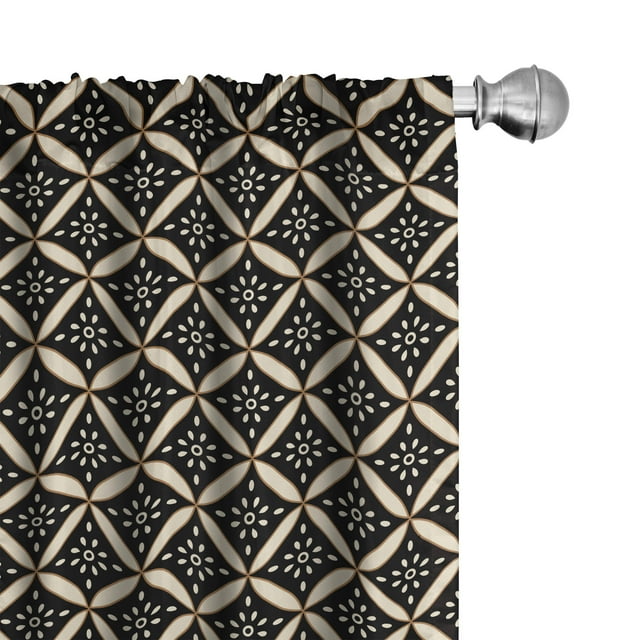 Ambesonne Boho 4-Panel Curtains, Antique Geometric Folk Pattern, 56"x84", Dark Brown and Beige