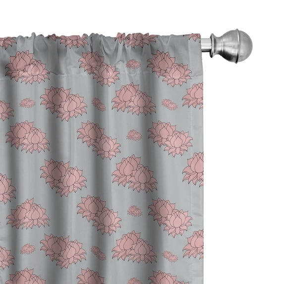 Ambesonne Boho Window Curtains, Lotus Water Lily Blossoms Art, Each 28" W x 84" L, Pale Pink and Dust