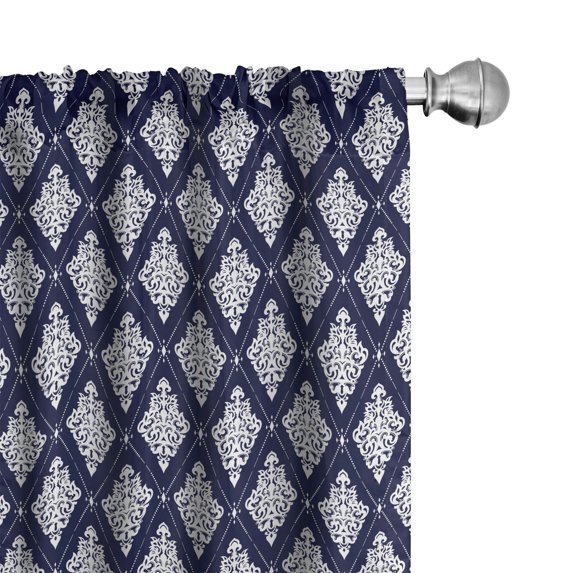Ambesonne Boho Window Curtains, Orient Damask Inspired Pattern, Each 28" W x 95" L, Indigo and White
