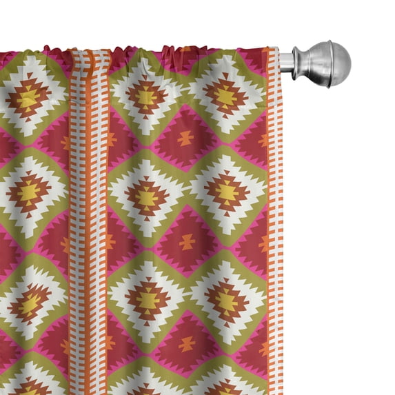 Ambesonne Boho Window Curtains, Oriental Turkish Geometric, Each 28" W x 63" L, Vermilion and Multicolor
